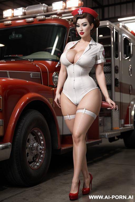 glamorous bimbo, pallid white skin, gigantic saggy boobs, friendly flirty face, sleepy eyes - #main
