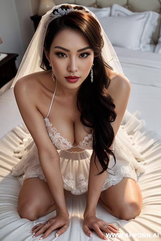 asian bride wearing a bride veil no clothes on, tape gagged - #main