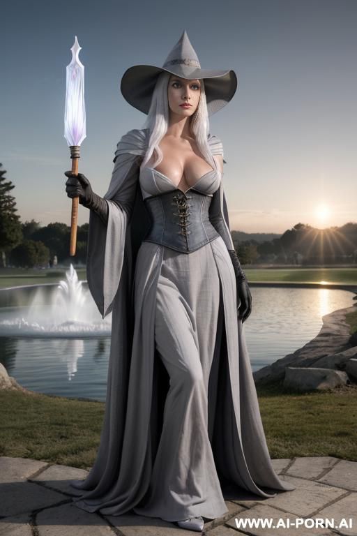 (mage woman), ((topless)), looking at viewer, (eye contact), walking figure, calm look, wise face, ultra realistic, (light gray make-up), peaky skin, (((white peaky skin))), thoughtful face expression, - #main