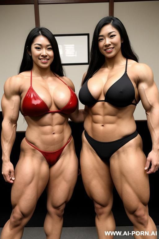 japanese bbw female bodybuilders are standing side by side - #main
