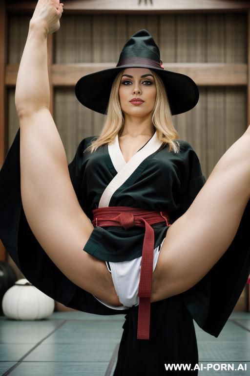 busty blonde woman with a big butt posing beautifully, with her feet visible touching each other - #main