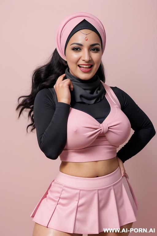 hot face, brown skin, extreme wide hips, very wide hips, extreme wide hips, black nipples, nude, naked, ((full body shot)), pine and birch forest next to a lake, (((arabic head scarf))), blue and yellow outfit - #main