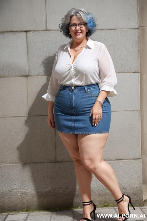 (hot tall bbw gilf milf) (brunette) (glasses) (high heels) (short denim skirt) (white blouse) (short hair) (huge boobs) - #main