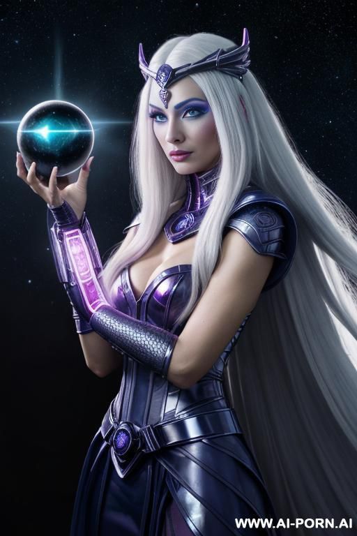 space wizard, looking at viewer, (eye contact), front view, finely detail, majestic view, ultra detailed face, highly detailed skin, highly detailed hands, tall athletic body, ((white colored shiny - #main