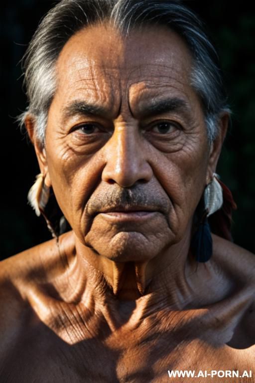 photo realistic, native american, portrait of an old man. heavily side lit, lots of shw. lots of contrast. deeply lined skin. deep set eyes. - #main