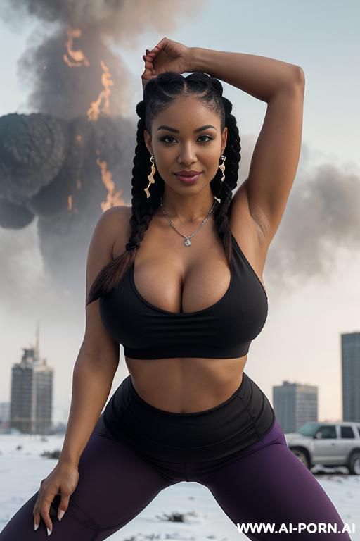 (topless), (pretty face), (natural plump breasts), (necklace), (wide hips), (detailed face), (slutty flirtatious smile), (perfect nipples), (purple and black braids), (cozy french cafe), (overcast day), - #main