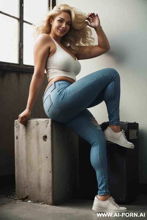 ((exremely huge big ass)) ,((fat ass)), celulitis legs ((thicc body)) ,perfect round white jeans ,full sude body view - #main