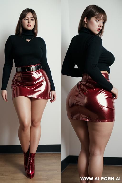 (((fat booty))), ,(((celulitis long legs))) ((thicc body)) ,(((perfect round ass ))) ,((big booty )),((wide-hips)) thicc curvy model , ((full body front view)), ñtight ass perfect round (((red skirt shiny))) - #main