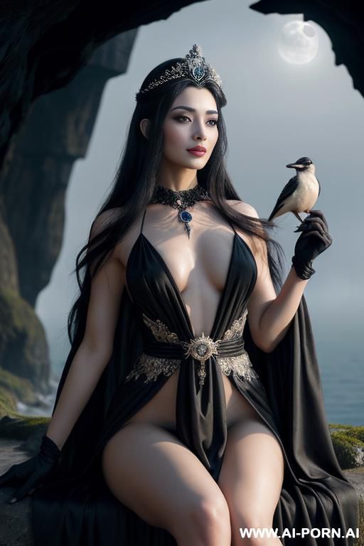(topless), (goddess of night), arrogant pose, (eye contact), looking at viewer, front view, arrogant face, cold face expression, haze goddess, ultra realistic, (shaded make-up), slender shaded body, - #main