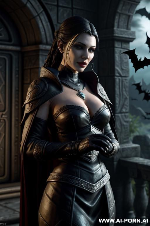 (s e r a n a from the elder scrolls v), finely detail, ultra detailed face, highly detailed skin, highly detailed hands, looking at viewer, (eye contact), wears vampire royal gloves, wears - #main