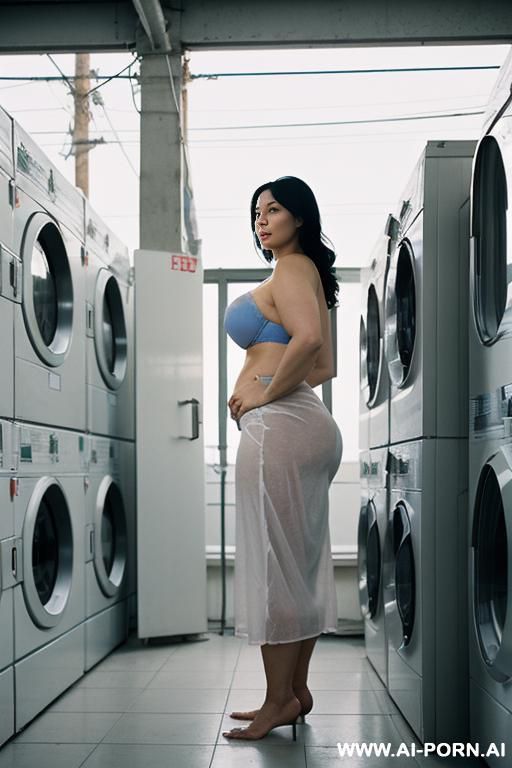 asian lady ugly, wrinkles, old.showing cleavage. looking into washing machine. huge saggy boobs. - #main