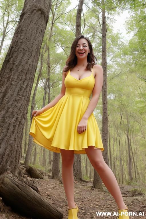 (short yellow dress) (hiking) (forest) - #main