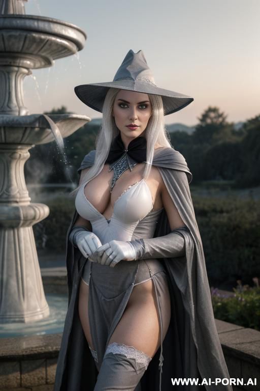 (mage woman), looking at viewer, (eye contact), walking figure, calm look, wise face, ultra realistic, (light gray make-up), peaky skin, (((white peaky skin))), thoughtful face expression, saggy firm - #main