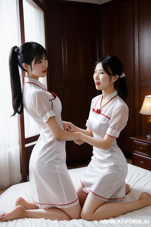 scissoring, 2 women rub vaginas together, nightdress - #main