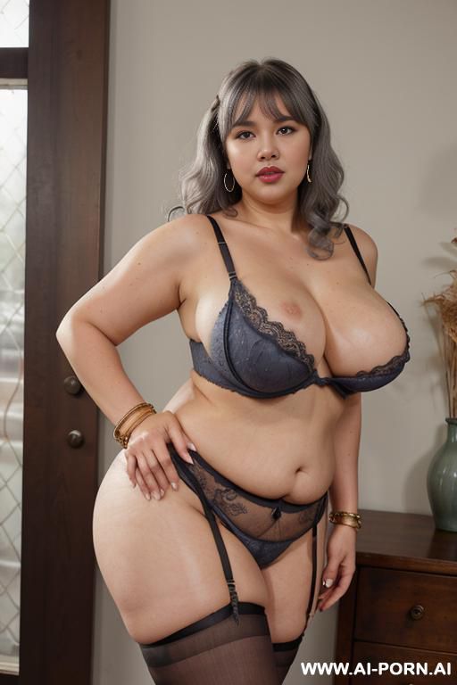 ((((perfect old face)))), (((breasts covered)), jeans short skirt , tight jeans shirt, standing, (wide thick lips))), heavy artistic earrings, ((golden bracelets)), (bottleneck figure), submissive, - #main