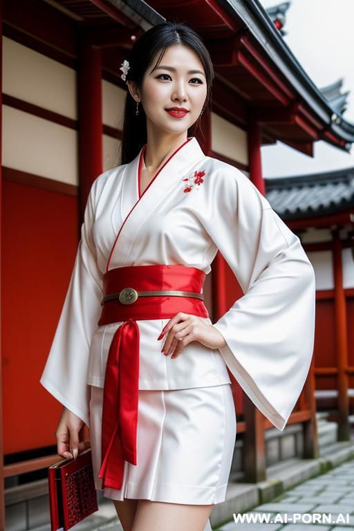 japanese clothes, white kimono, red skirts, earning, temple - #main