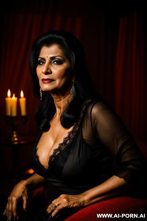 pakistani evil looking femdom gilf mistress in her dim lit lair - #main