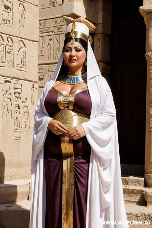 ancient egyptian chubby fifty years old priestess in a traditional dress - #main
