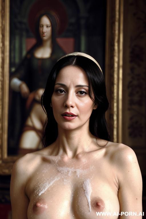 italian renaissance painting, topless, dense white cum dripping from her face, showing boobs - #main