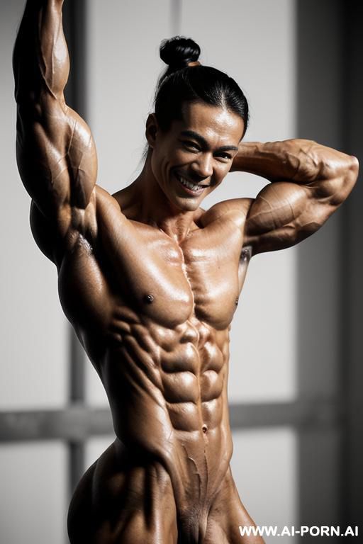 ((nude chinese smiling very muscular short fitness model kungfu champion with rockhard pecs)), (extreme sculpted abs), ((very muscular pecs)), ((very muscular fbb delts)), ((very muscular fbb traps)), - #main