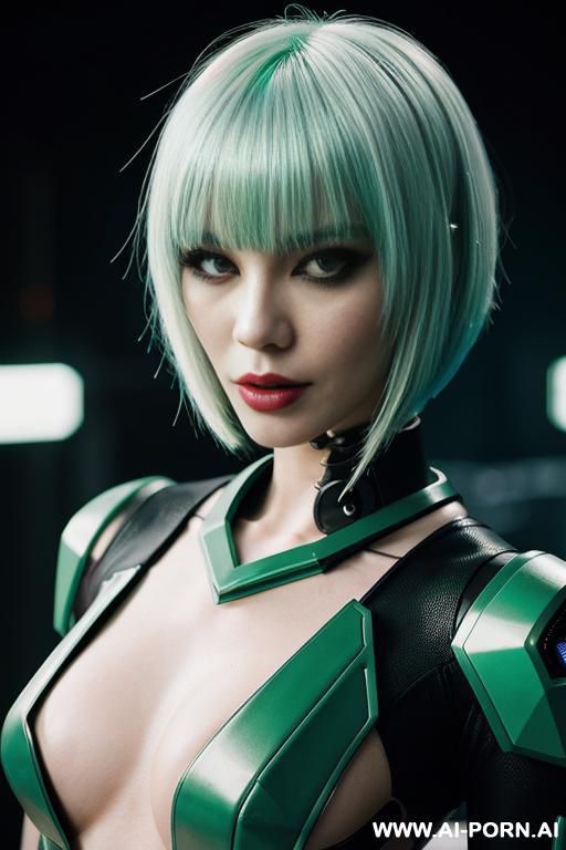 cyberpunk android, green vinyl, futuristic city, - #main