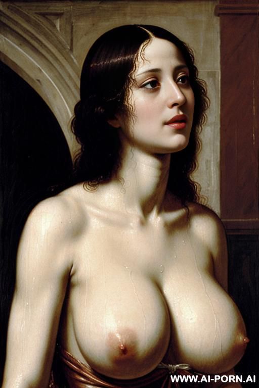 italian renaissance painting, topless, dense white cum dripping from her face, showing boobs - #main
