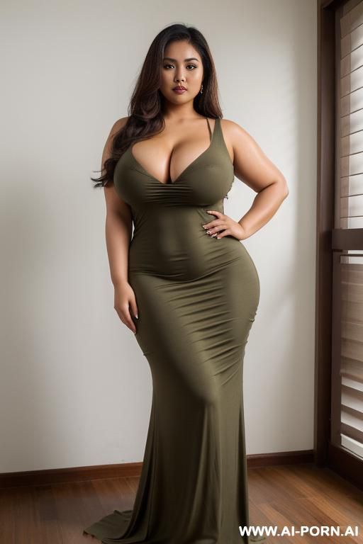 milf, voluptuous body figure, indonesian, sunda ethnicity, light olive skin, long b, wearing stylish long b, wearing housedress. fully clothed, no cleavage, covered. modesty. natural massive saggy breast. - #main