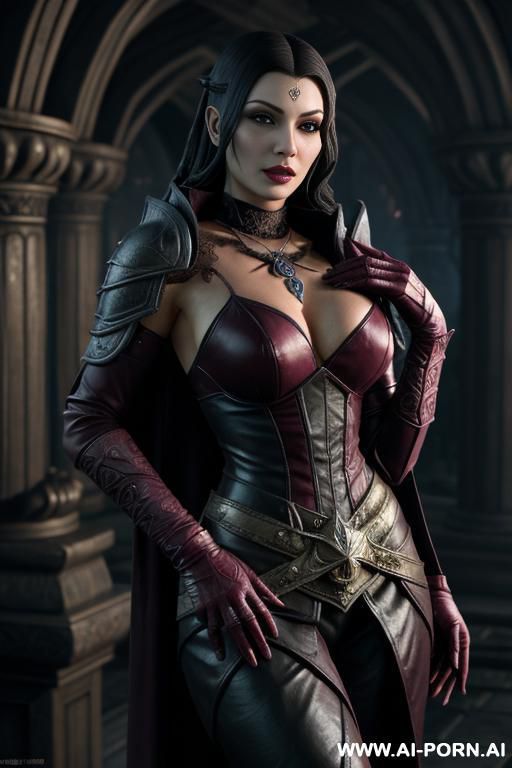 (s e r a n a from the elder scrolls v), finely detail, ultra detailed face, highly detailed skin, highly detailed hands, looking at viewer, (eye contact), wears vampire royal gloves, wears - #main