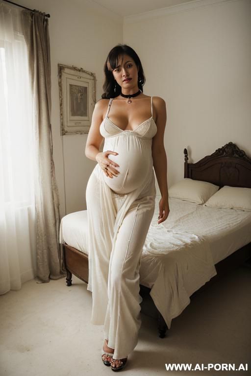 ((topless)), ((natural plump breasts), (pretty face), (wide hips), (soft seductive smile), (baggy pants), (choker) - #main