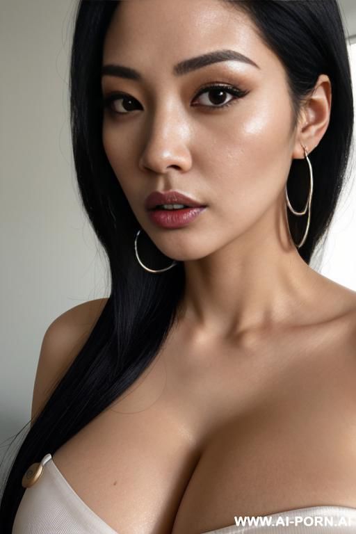 tight shirt, cleavage, extremely pretty, very full lips, button nose, hoop earrings, busty round boobs, hourglass figure, tight waist - #main