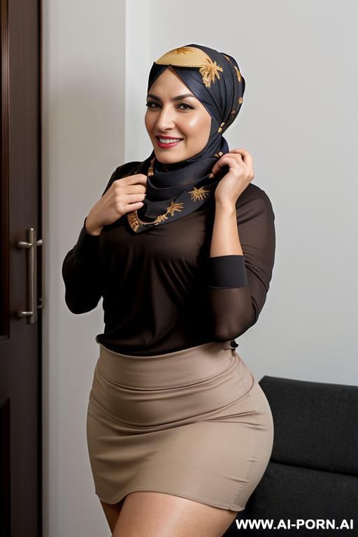 arab milf, (((((arabic head scarf))))), brown skin, very wide hips, extremely wide hips, dark brown nipples, exposed tits, nude, big hard brown nipples with big areolas, selfie - #main
