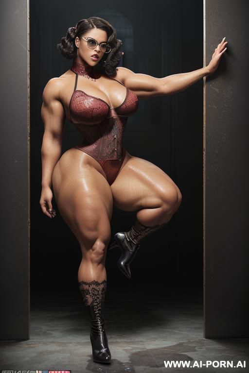 goth boots, thick thighs, naughty, good makeup, ((oiled up, lube, slippery)), nsfw, (((realistic look, super realistic))) (((frontal view))) (((strong and cruel, sexy and beautiful))) (((perfectly - #main