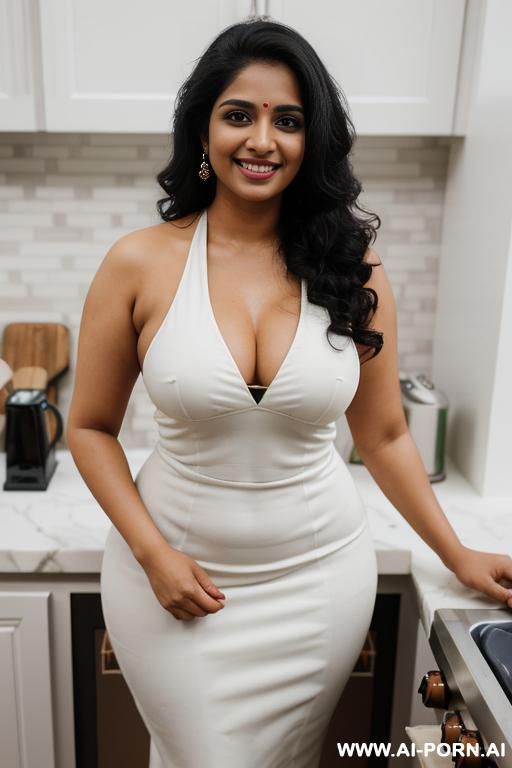 (hourglass figure ), (((standing in a kitchen ))), (( white skin indian )), (lean), (pretty face), (detailed face), (perfect), (natural lighting), ((highly detailed photo)), actress tamana , busty - #main