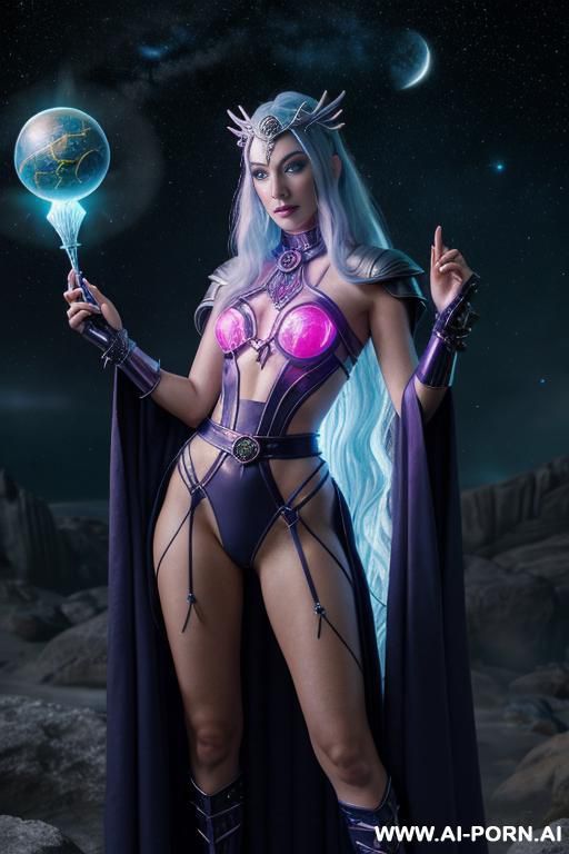 space wizard, looking at viewer, (eye contact), front view, finely detail, majestic view, ultra detailed face, highly detailed skin, highly detailed hands, tall athletic body, ((white colored shiny - #main