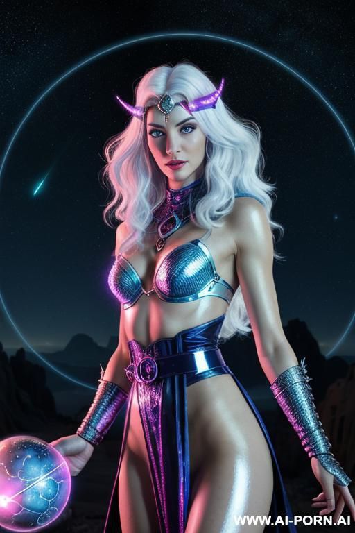 space wizard, looking at viewer, (eye contact), front view, finely detail, majestic view, ultra detailed face, highly detailed skin, highly detailed hands, tall athletic body, ((white colored shiny - #main