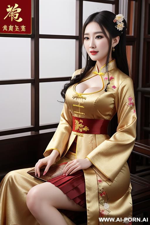 tea party, full clothes, pleated dress, chinese clothes, traditional clothes, chinese wedding, old china outfit - #main