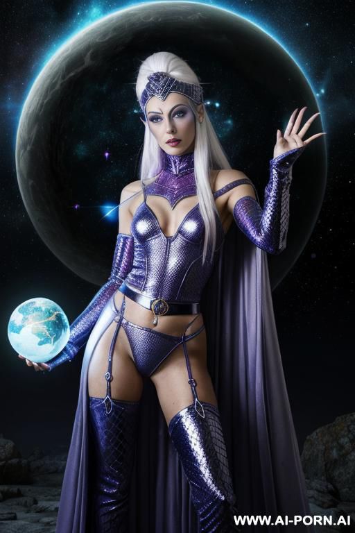 space wizard, looking at viewer, (eye contact), front view, finely detail, majestic view, ultra detailed face, highly detailed skin, highly detailed hands, tall athletic body, ((white colored shiny - #main