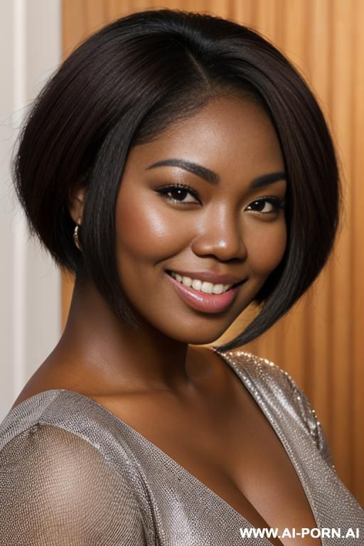 jamaican woman with beautiful face, let down hair, short straight hair down to her neck, dark black skin, chipmunk cheeks (((very round cheeks))), thick cheeks, chipmunk smile, cat-like shaped eyes, bright eyes, mid-size head, (((wide jaw))) - #main
