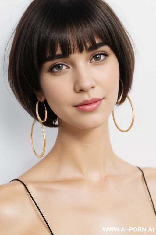 hoop earrings, front view, direct eye contact with viewer, white background. - #main
