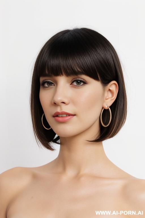 hoop earrings, full shot, front view, direct eye contact with viewer, white background. - #main