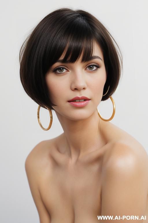 hoop earrings, front view, direct eye contact with viewer, white background. - #main