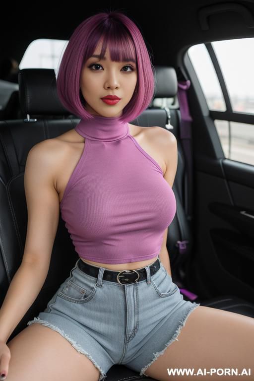 tight casual fabric shorts, off shoulder, ultra quality, cartoon, extremely pretty, full lips, sexy nose, busty round boobs, tight waist - #main