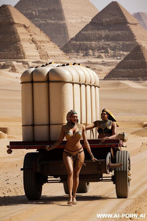 road train transporting heavy oversized loads in ancient egyptian scene in a desert ambiente - #main