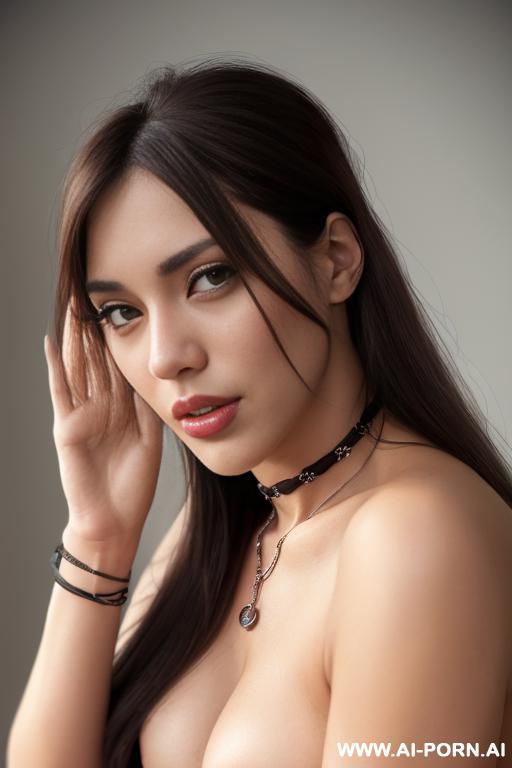 ((topless)), (pretty face), (wide hips), (thick thighs), (soft seductive smirk), (inviting eyes), (long silky hair), (necklace), (choker), (topless), (skimpy denim shorts) - #main
