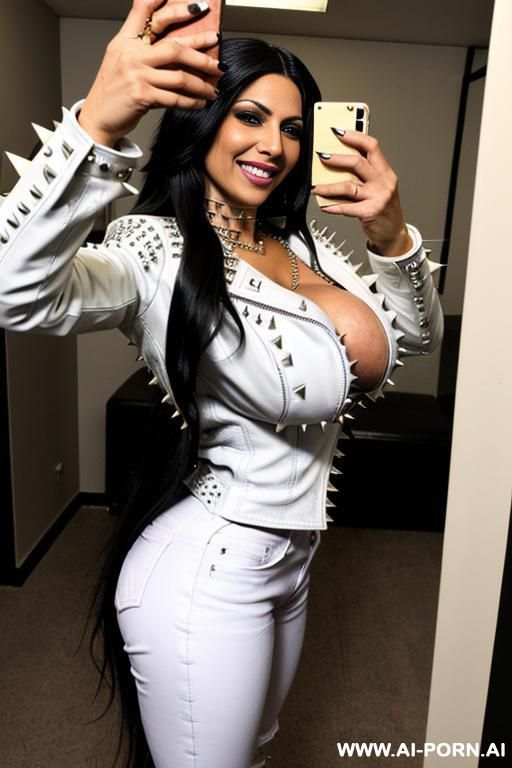 ((((persian rap milf)))) with ((((((gigantic tits)))))) and (((long hair))), ((makeup)) , (((tight spiked white leather jacket))) (((tight spiked jeans))) (((boots))) ((((big ass)))) (((selfie))) - #main