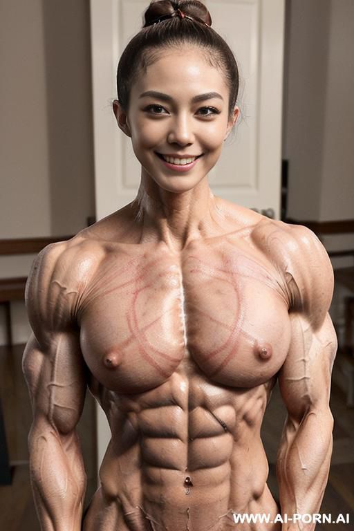((nude smiling very muscular short fbb crossfit woman with rockhard pecs)), (((nude))), ((naked)), (((very white skin with muscle veins))), ((freaky extreme sculpted abs)), ((nude very muscular pecs)), - #main