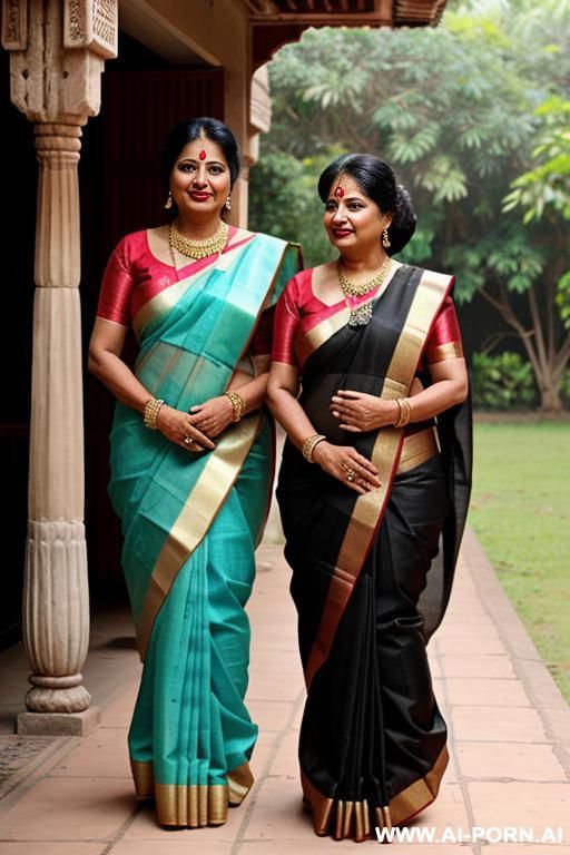 two ancient indian chubby fifty years old blackhaired queens in traditional saree - #main