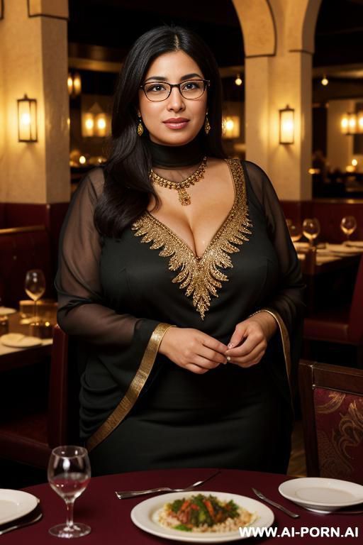 a fair-skinned middle eastern woman with a brown ass and vagina, wearing glasses. she has a full figure but is not fat, with a prominent ass and medium-sized breasts. - #main