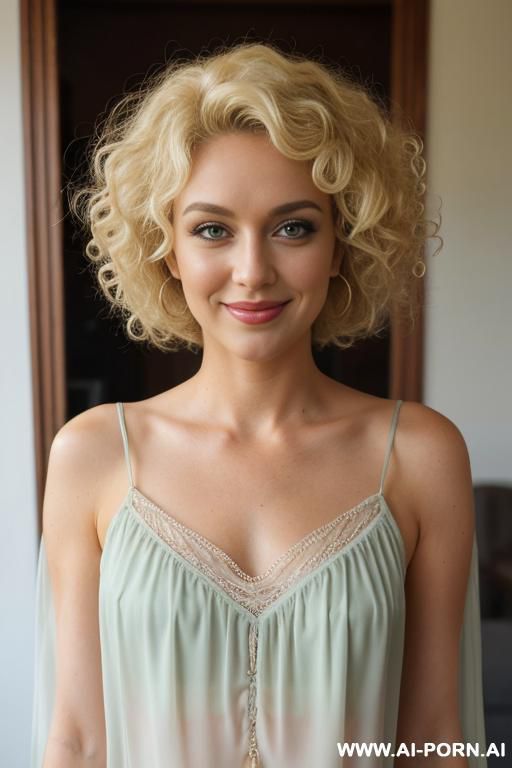 braless in open chiffon blouse, show her tits. - #main