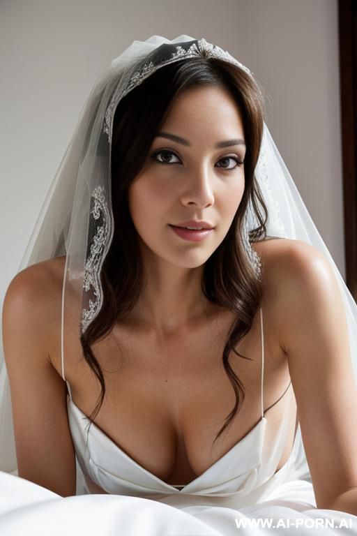 wedding veil, direct eye contact with viewer, white background. - #main